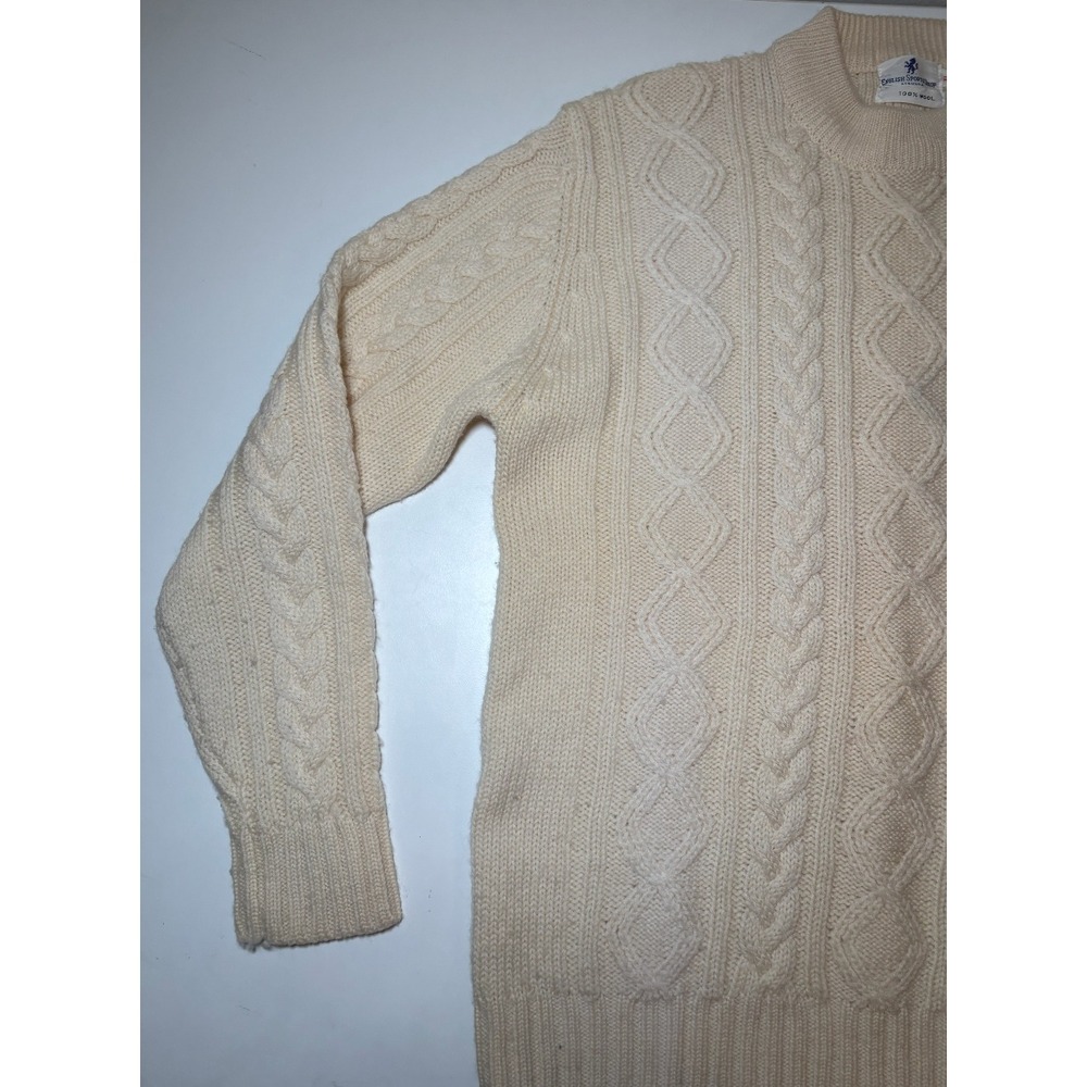 Vintage Men's English Sports Shop Cable Knit Sweater XL Wool Fisherman Ivory - Picture 5 of 6